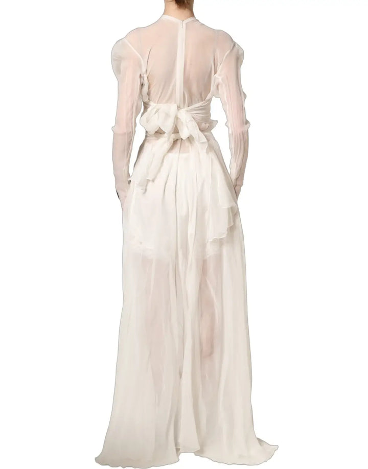 Dolce &amp; Gabbana White Silk Sheer Draped Long Gown Dress