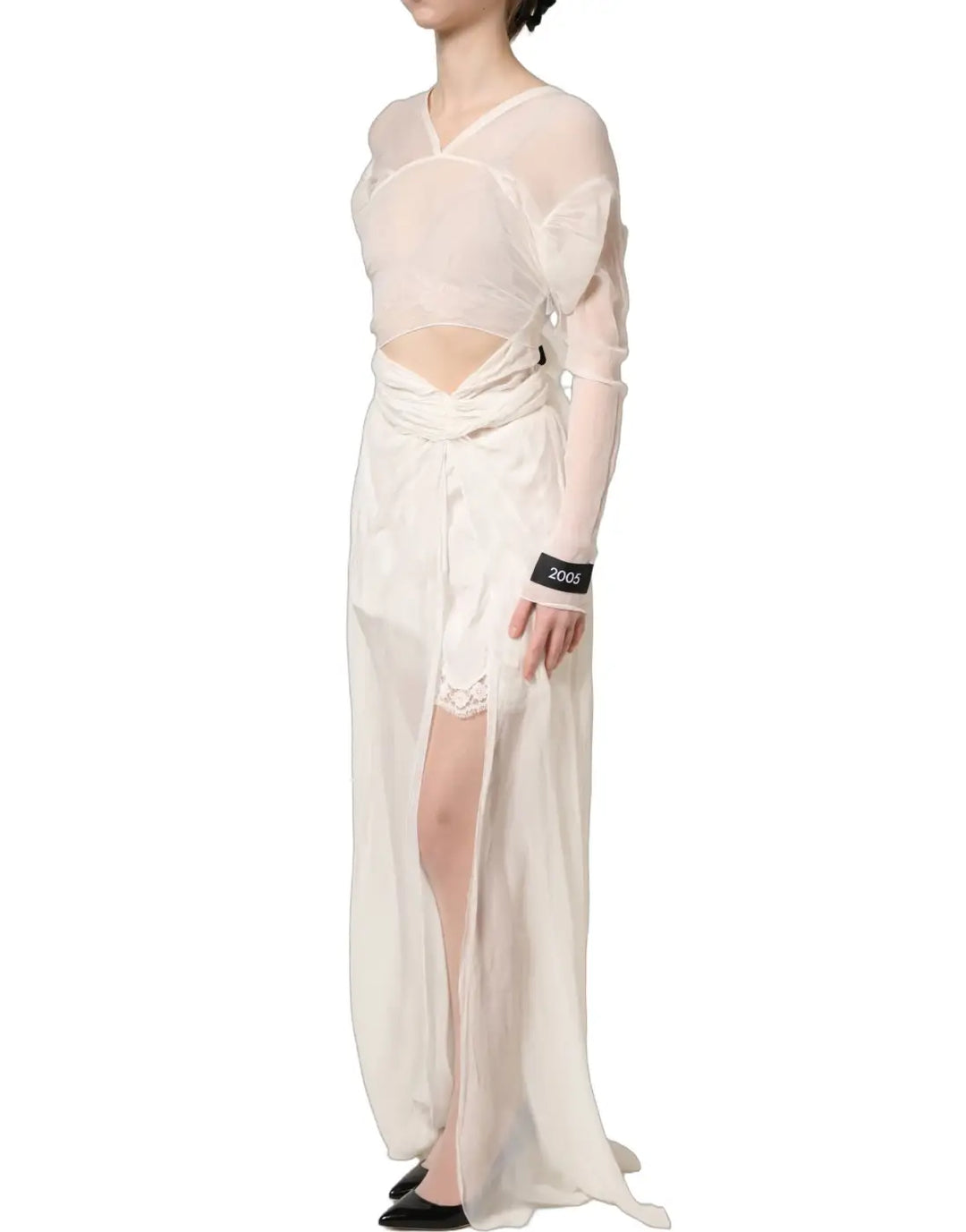 Dolce &amp; Gabbana White Silk Sheer Draped Long Gown Dress