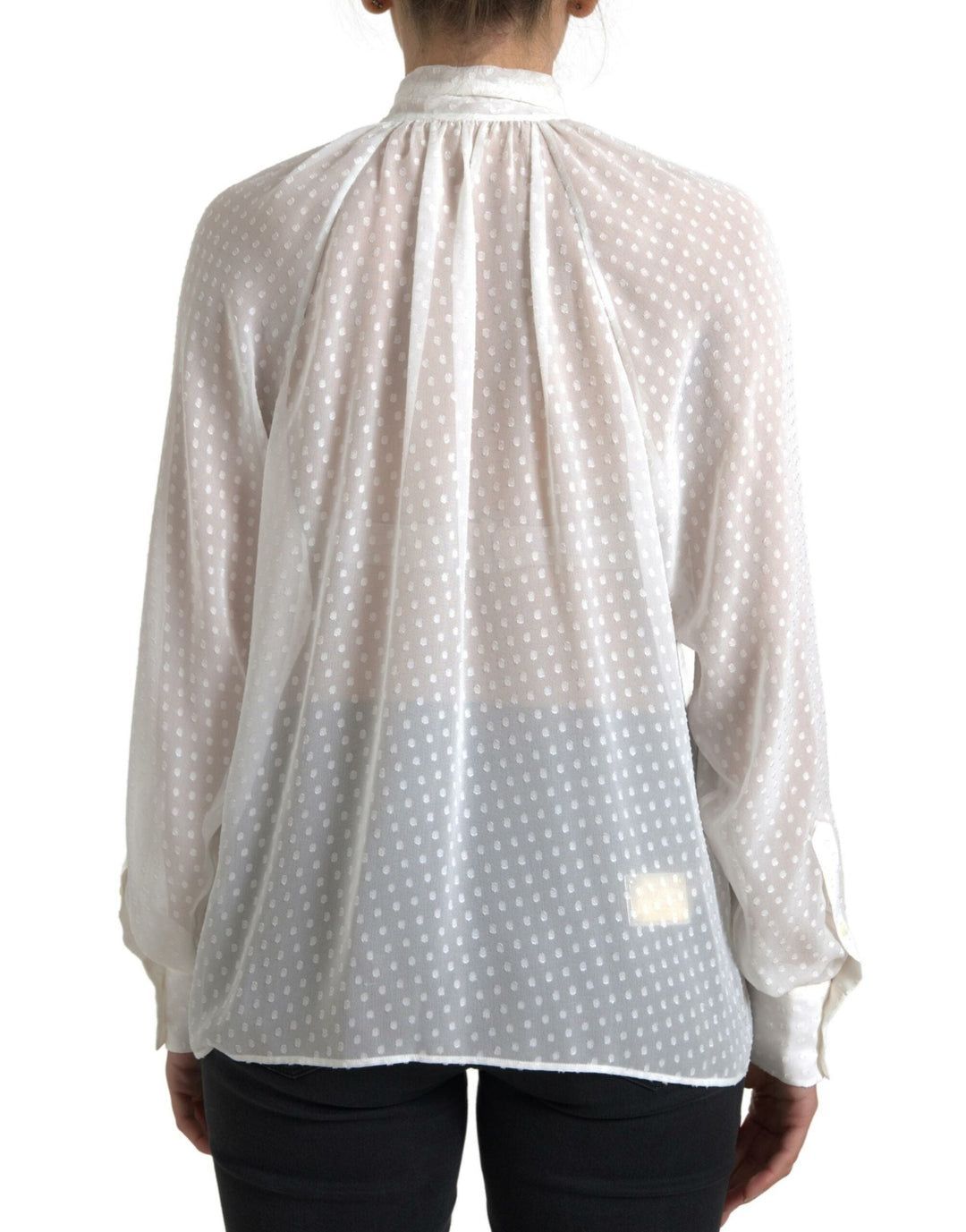 Dolce &amp; Gabbana Blouses - Women’s White Silk Sheer Tied Neck Polka Dots Blouse