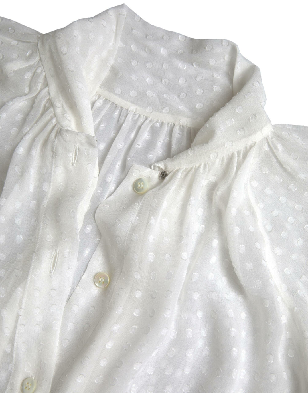 Dolce &amp; Gabbana Blouses - Women’s White Silk Sheer Tied Neck Polka Dots Blouse