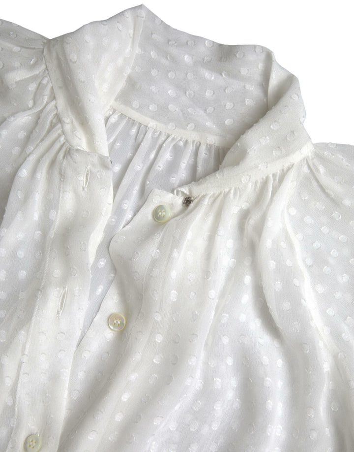Dolce &amp; Gabbana Blouses - Women’s White Silk Sheer Tied Neck Polka Dots Blouse