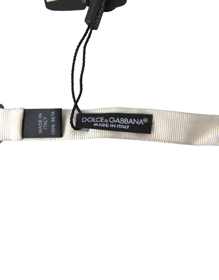 Dolce &amp; Gabbana White Silk Slim Adjustable Neck Papillon Bow Tie
