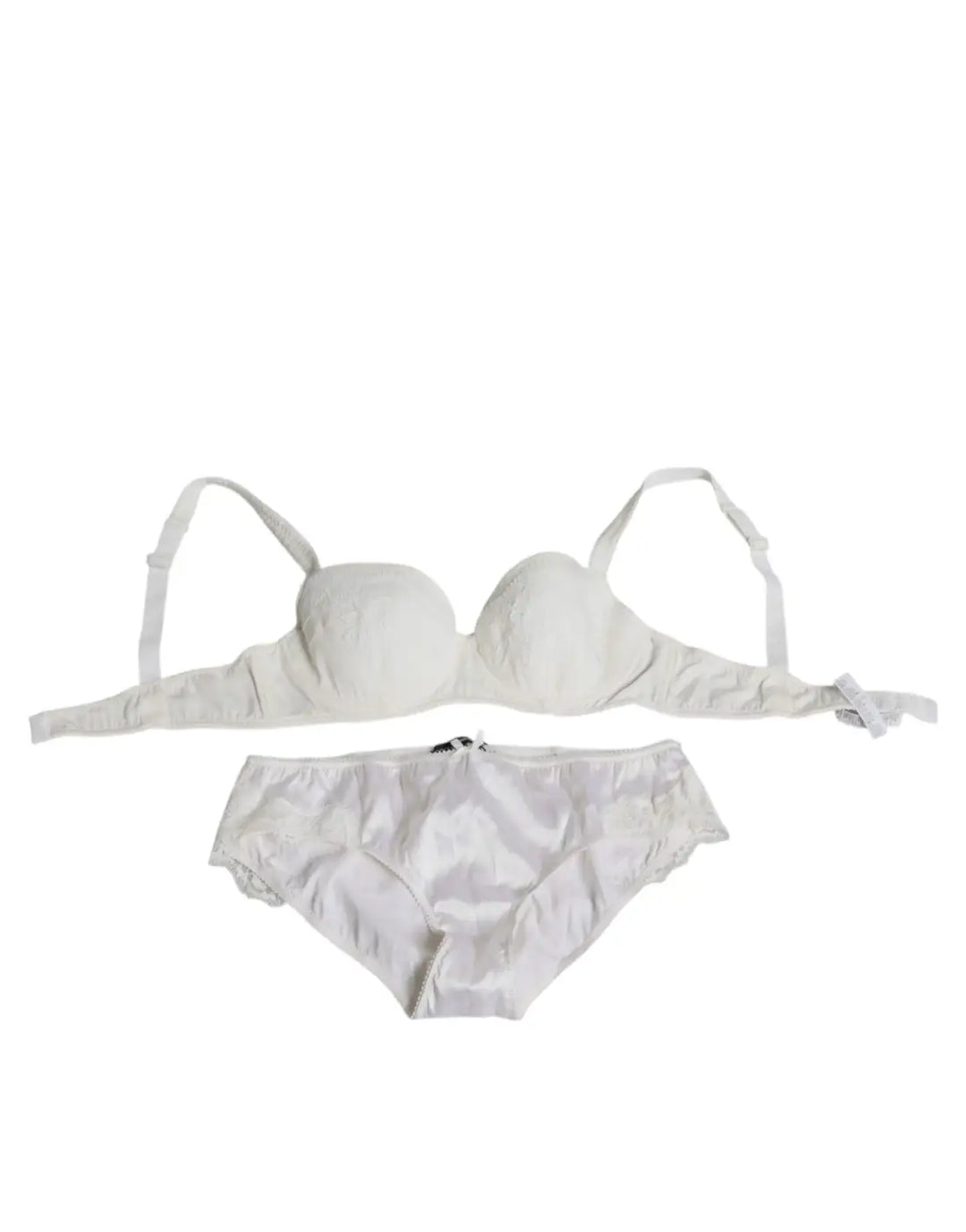 Dolce &amp; Gabbana White Silk Stretch Panty Balconette Bra Underwear