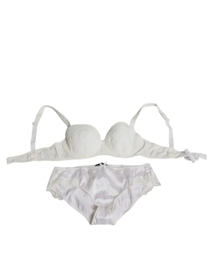 Dolce &amp; Gabbana White Silk Stretch Panty Balconette Bra Underwear