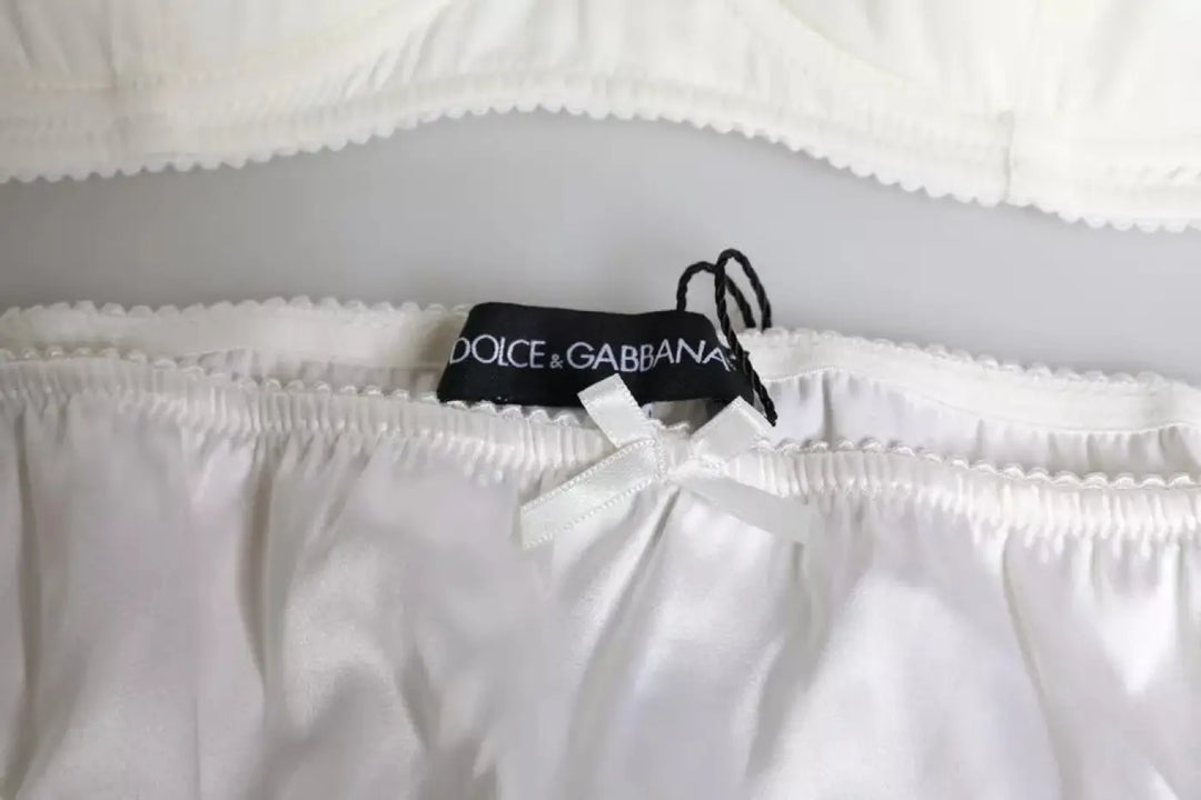Dolce &amp; Gabbana White Silk Stretch Panty Balconette Bra Underwear