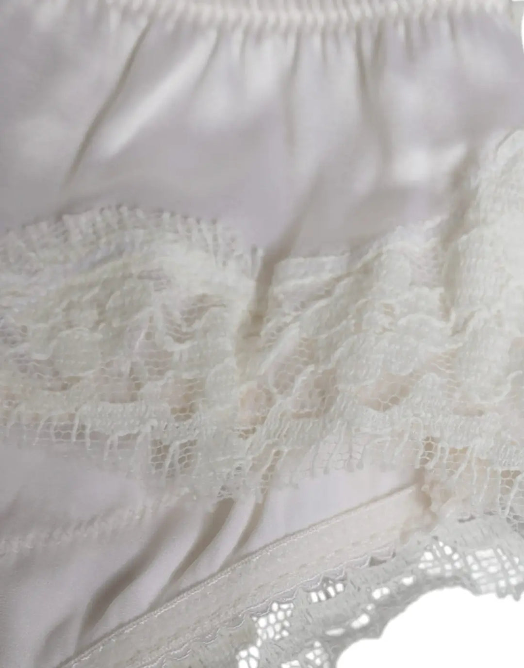 Dolce &amp; Gabbana White Silk Stretch Panty Balconette Bra Underwear
