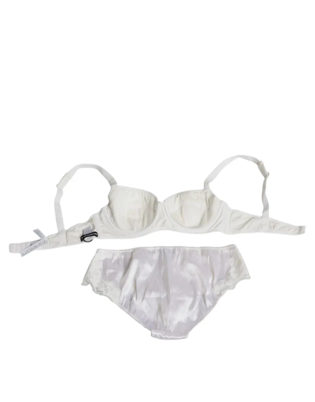 Dolce &amp; Gabbana White Silk Stretch Panty Balconette Bra Underwear