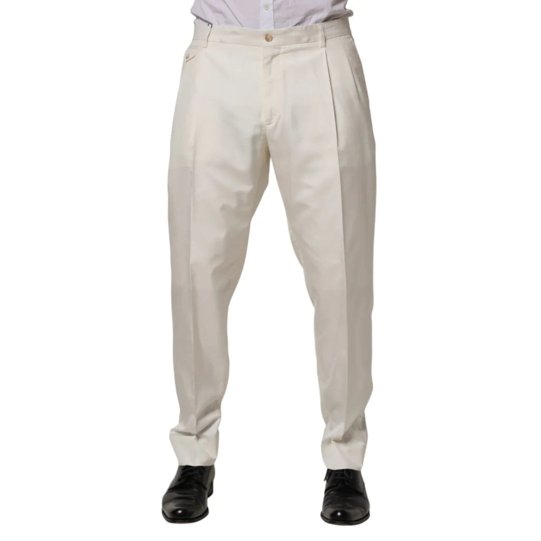 Dolce & Gabbana White Silk Tapered Dress Men Trouser Pants
