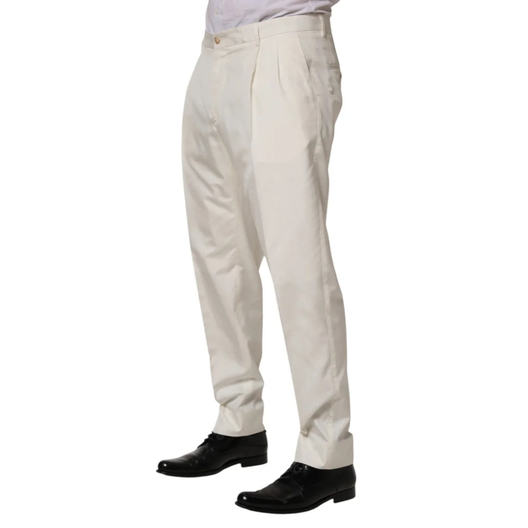 Dolce & Gabbana White Silk Tapered Dress Men Trouser Pants