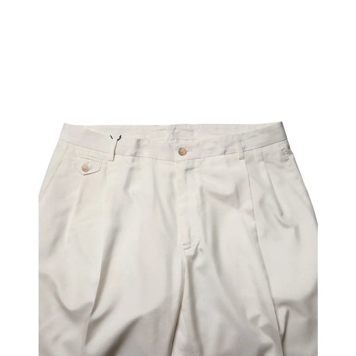 Dolce & Gabbana White Silk Tapered Dress Men Trouser Pants