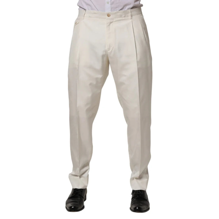 Dolce & Gabbana White Silk Tapered Dress Men Trouser Pants
