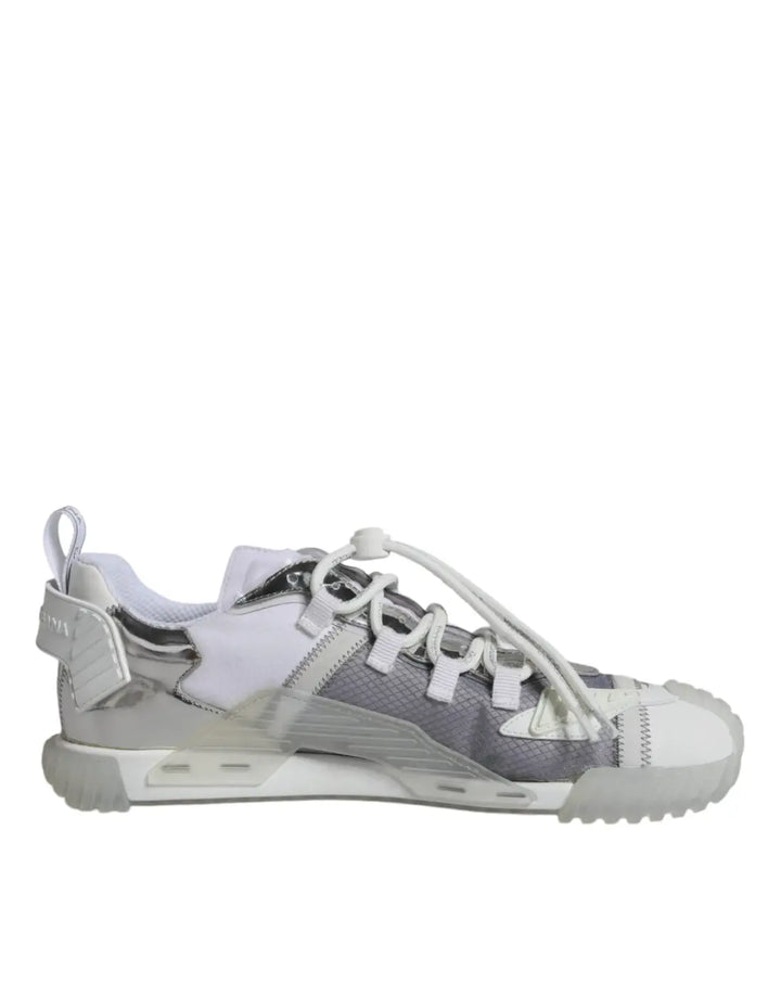 Dolce &amp; Gabbana White Silver Low Top NS1 Sneakers Shoes