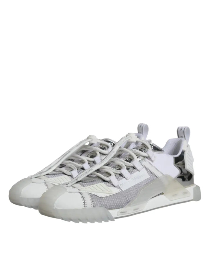 Dolce &amp; Gabbana White Silver Low Top NS1 Sneakers Shoes