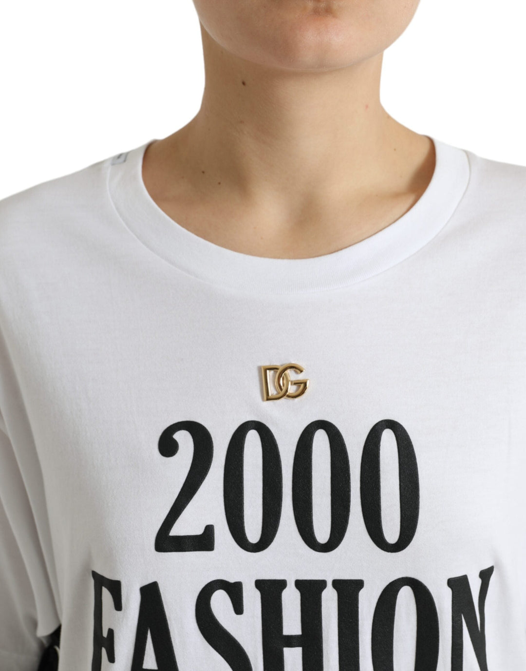 Dolce &amp; Gabbana - White Slogan Print Lacing Detailed T-shirt