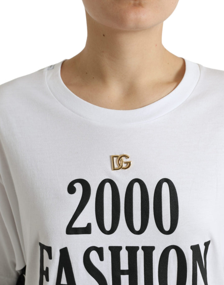 Dolce &amp; Gabbana - White Slogan Print Lacing Detailed T-shirt