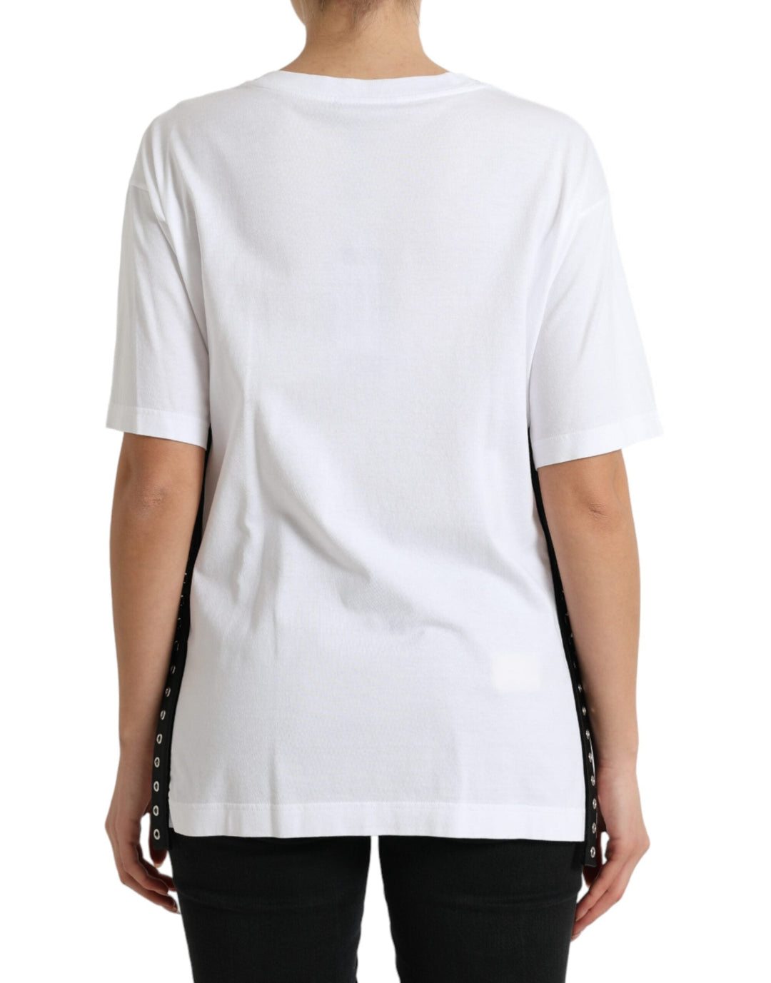 Dolce &amp; Gabbana - White Slogan Print Lacing Detailed T-shirt