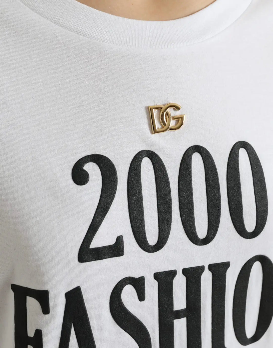 Dolce &amp; Gabbana White Slogan Print Lacing Detailed T-shirt