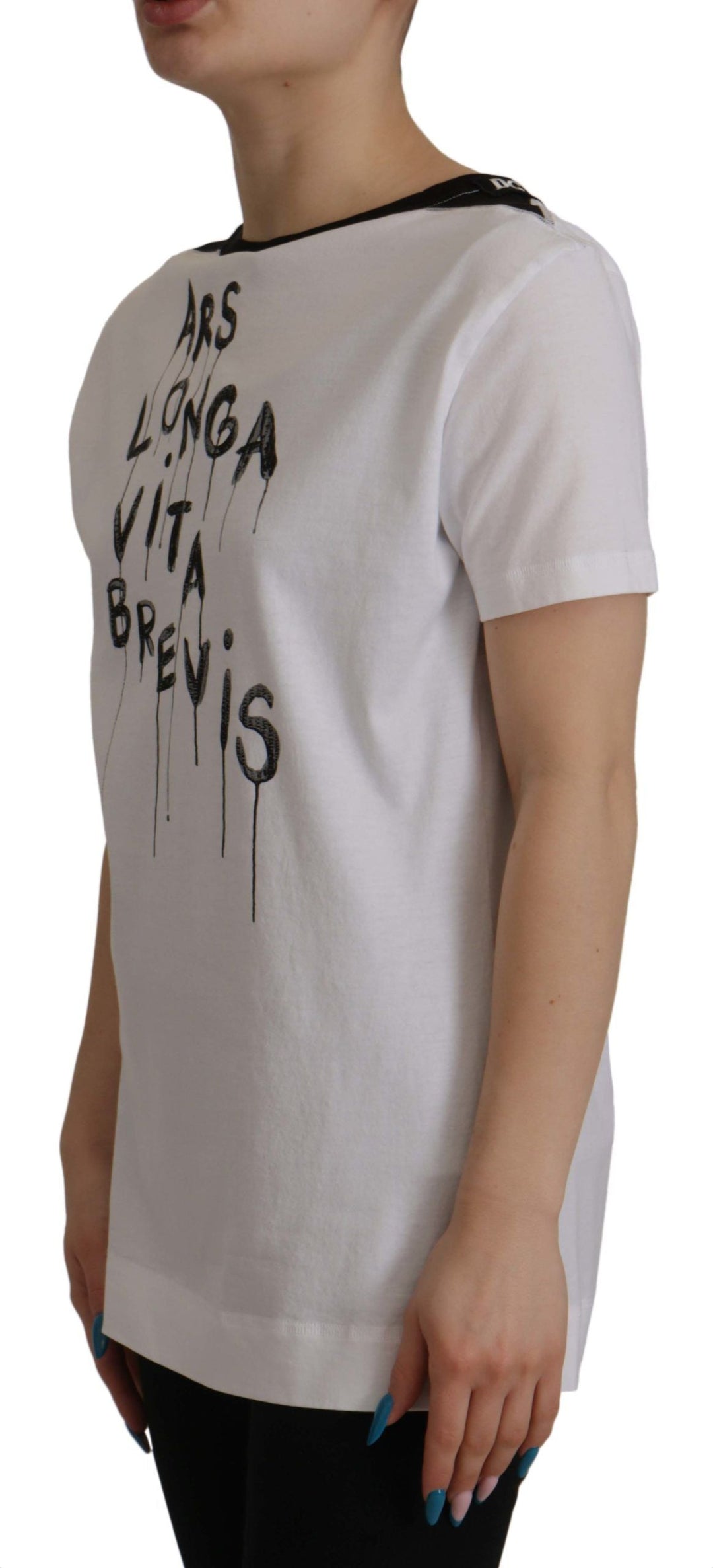 Dolce &amp; Gabbana - White Slogan Print Round Neck Cotton T-shirt