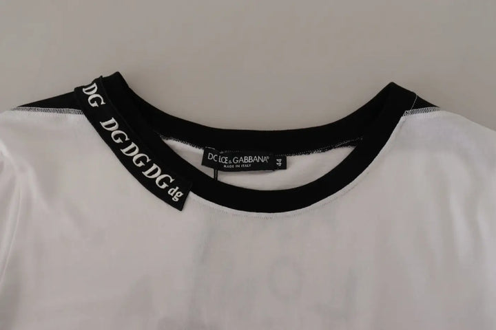 Dolce &amp; Gabbana White Slogan Print Round Neck Cotton T-shirt