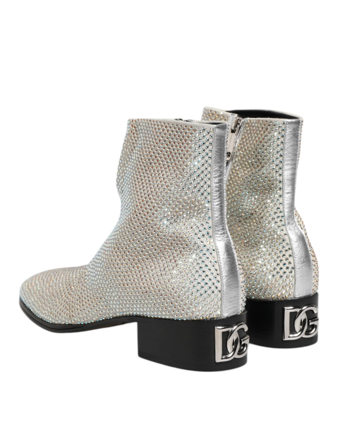 Dolce &amp; Gabbana White Strass Dg Logo Heels Ankle Boots Shoes
