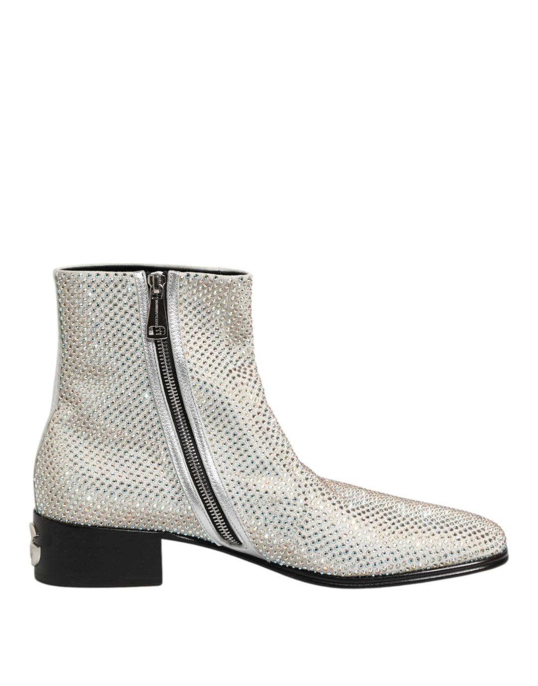 Dolce &amp; Gabbana White Strass Dg Logo Heels Ankle Boots Shoes