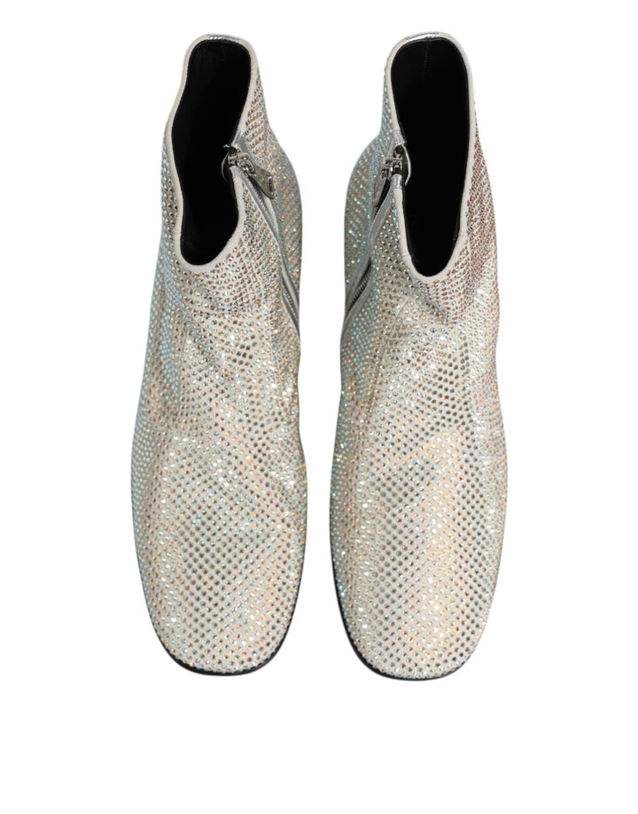 Dolce &amp; Gabbana White Strass Dg Logo Heels Ankle Boots Shoes