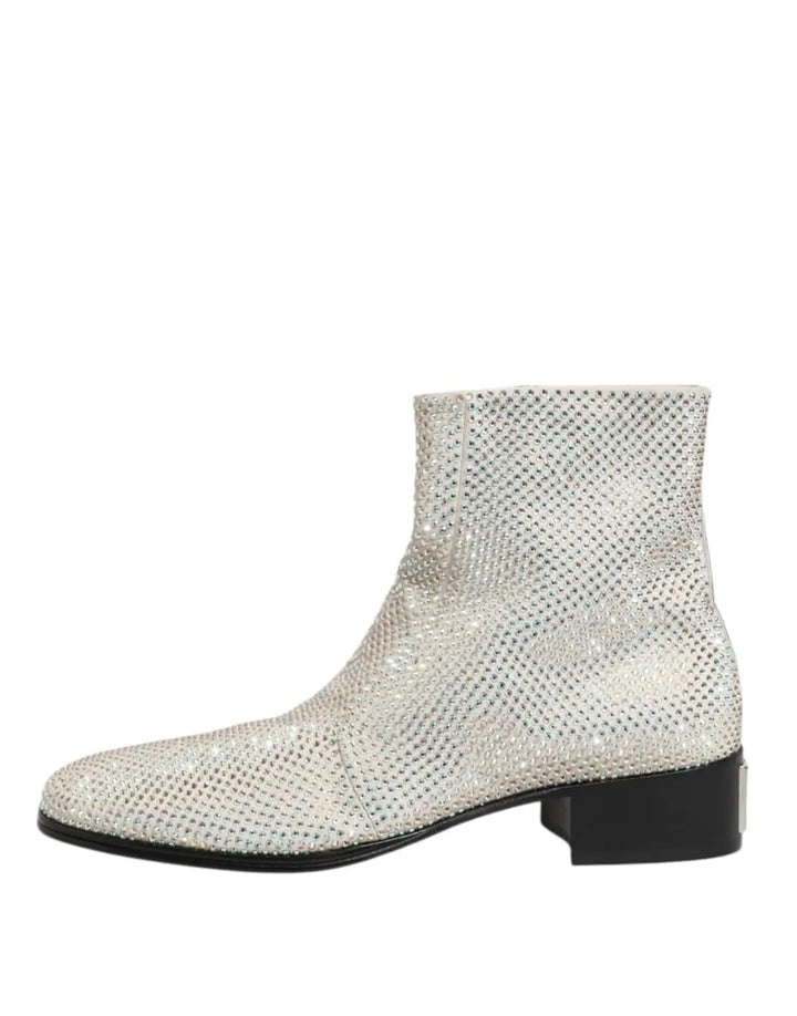 Dolce &amp; Gabbana White Strass DG Logo Heels Ankle Boots Shoes