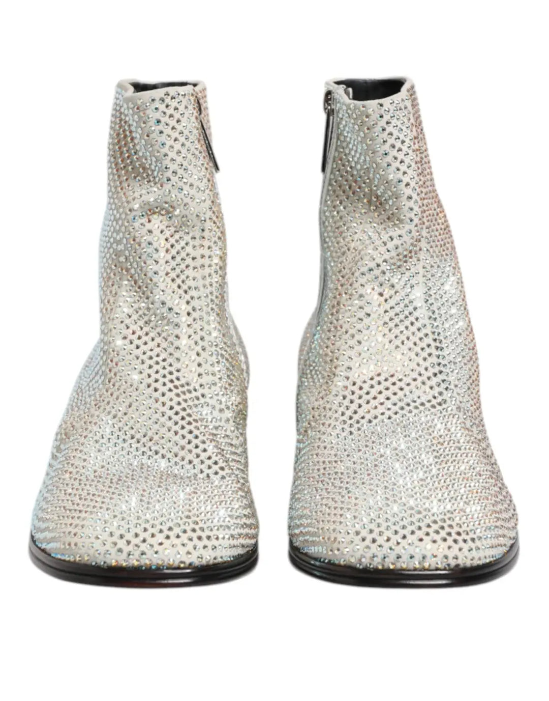 Dolce &amp; Gabbana White Strass DG Logo Heels Ankle Boots Shoes