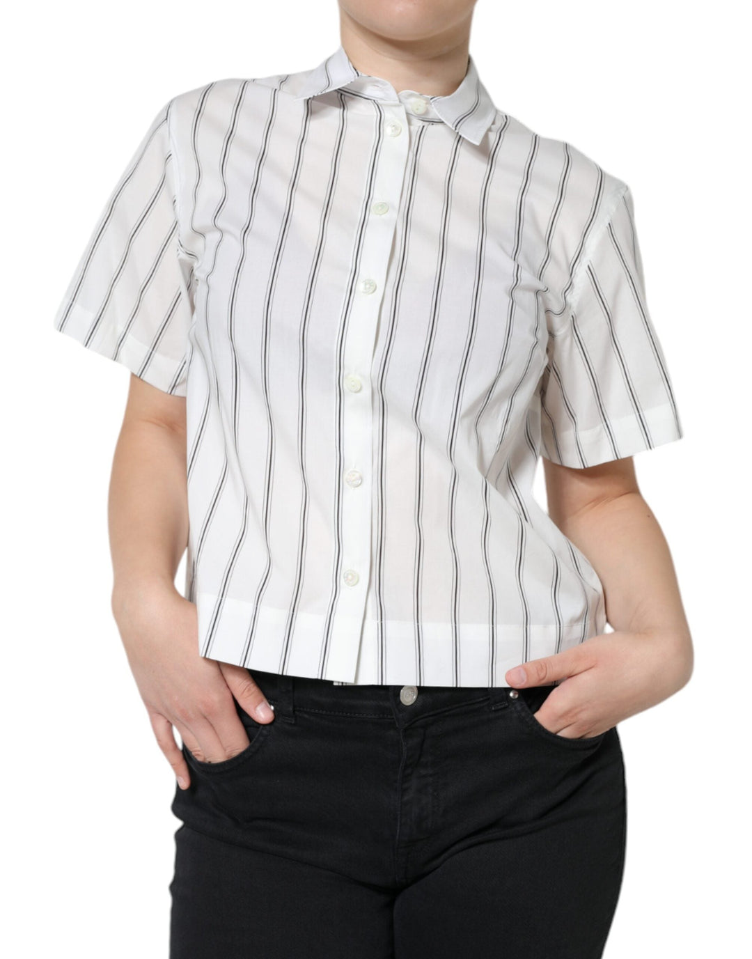 Dolce &amp; Gabbana - White Striped Collared Short Sleeve Polo Top