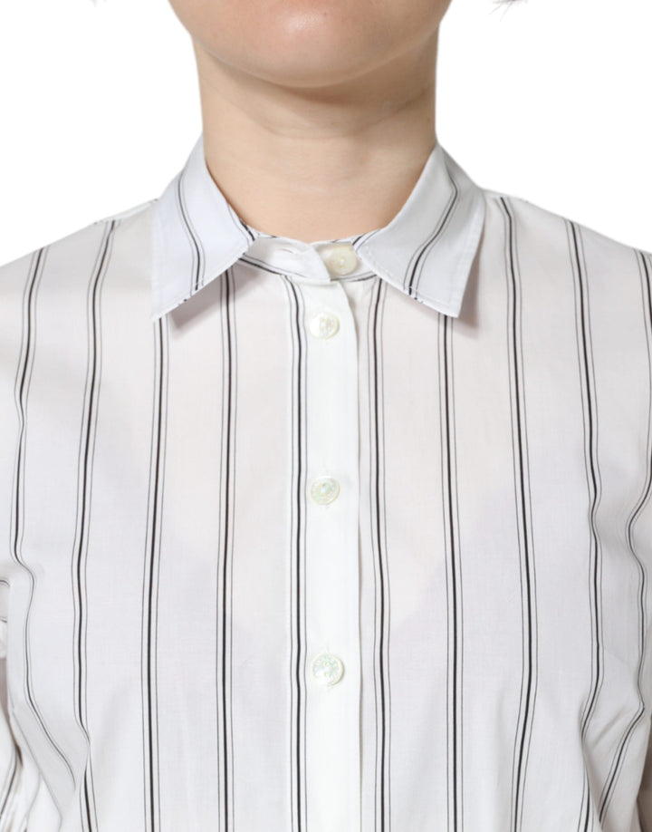 Dolce &amp; Gabbana - White Striped Collared Short Sleeve Polo Top