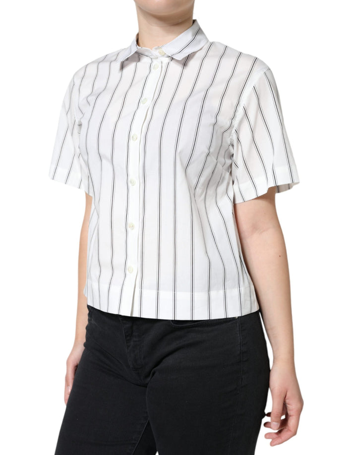 Dolce &amp; Gabbana - White Striped Collared Short Sleeve Polo Top