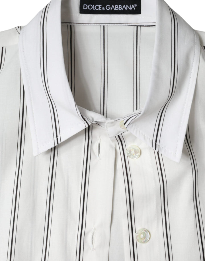 Dolce &amp; Gabbana - White Striped Collared Short Sleeve Polo Top