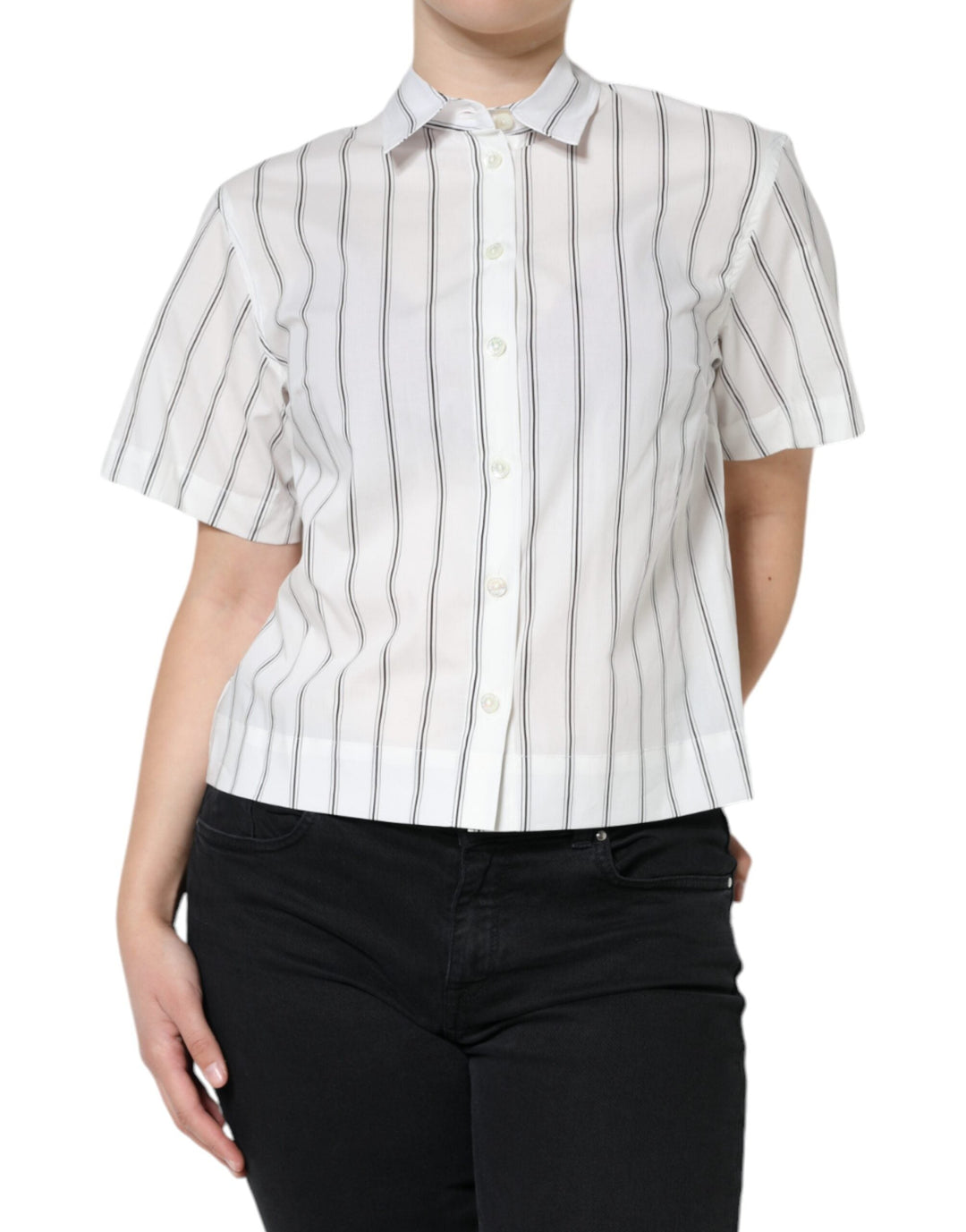 Dolce &amp; Gabbana - White Striped Collared Short Sleeve Polo Top