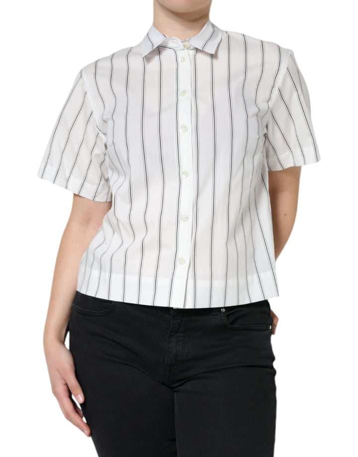 Dolce &amp; Gabbana - White Striped Collared Short Sleeve Polo Top