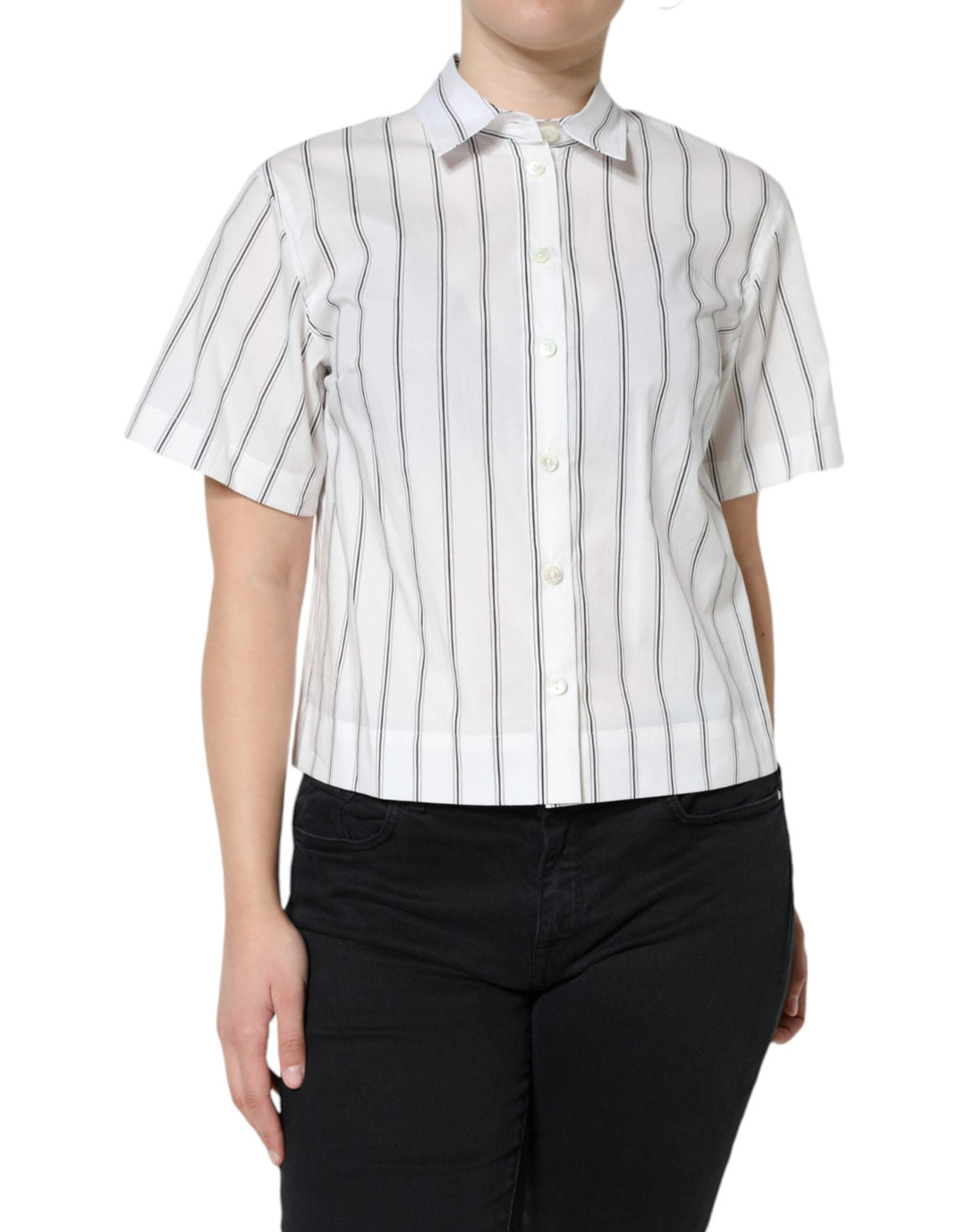 Dolce &amp; Gabbana - White Striped Collared Short Sleeve Polo Top