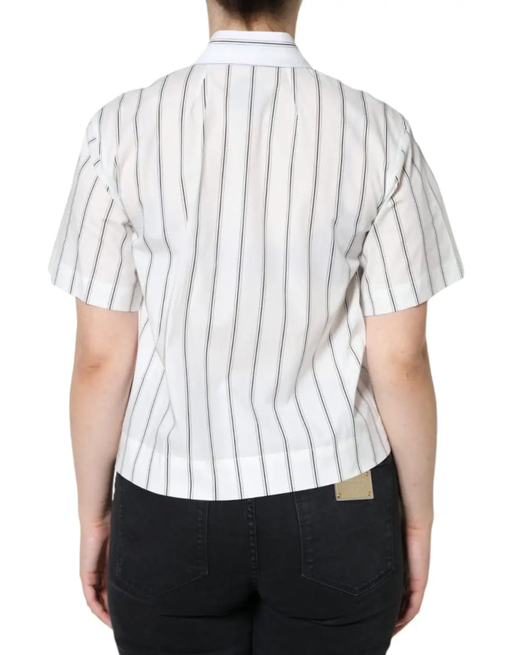 Dolce &amp; Gabbana White Striped Collared Short Sleeve Polo Top