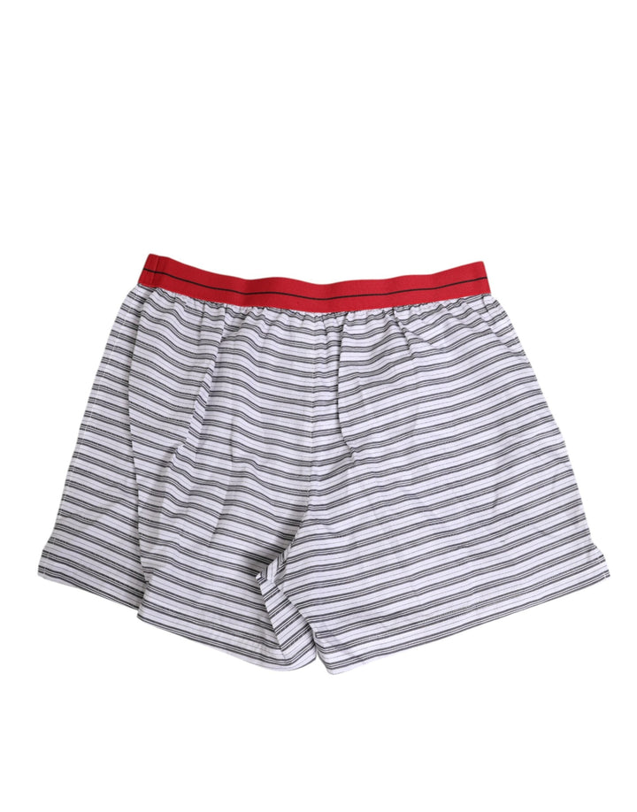 Dolce &amp; Gabbana White Striped Cotton Red Waistband Shorts Swimwear