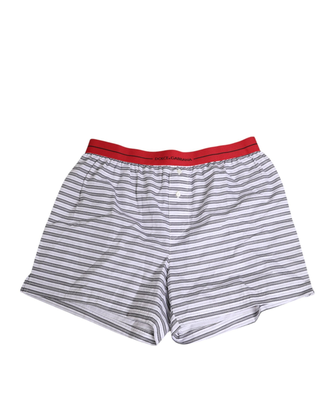 Dolce &amp; Gabbana White Striped Cotton Red Waistband Shorts Swimwear