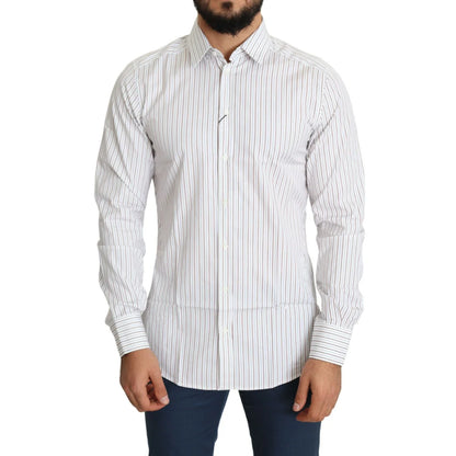 Dolce & Gabbana White Striped Formal Cotton Dress Shirt