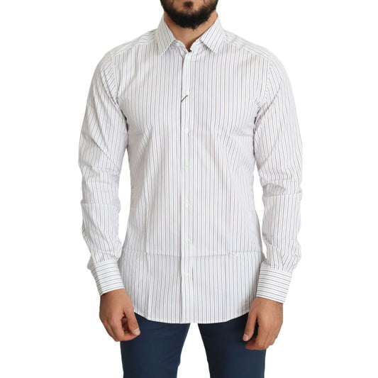 Dolce & Gabbana White Striped Formal Cotton Dress Shirt