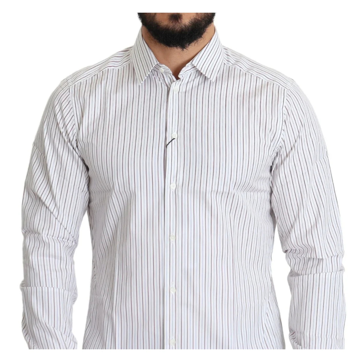 Dolce & Gabbana White Striped Formal Cotton Dress Shirt