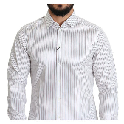 Dolce & Gabbana White Striped Formal Cotton Dress Shirt