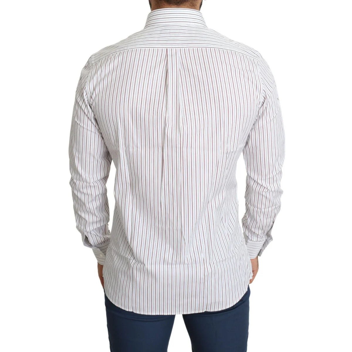 Dolce & Gabbana White Striped Formal Cotton Dress Shirt