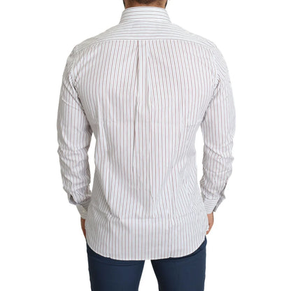 Dolce & Gabbana White Striped Formal Cotton Dress Shirt