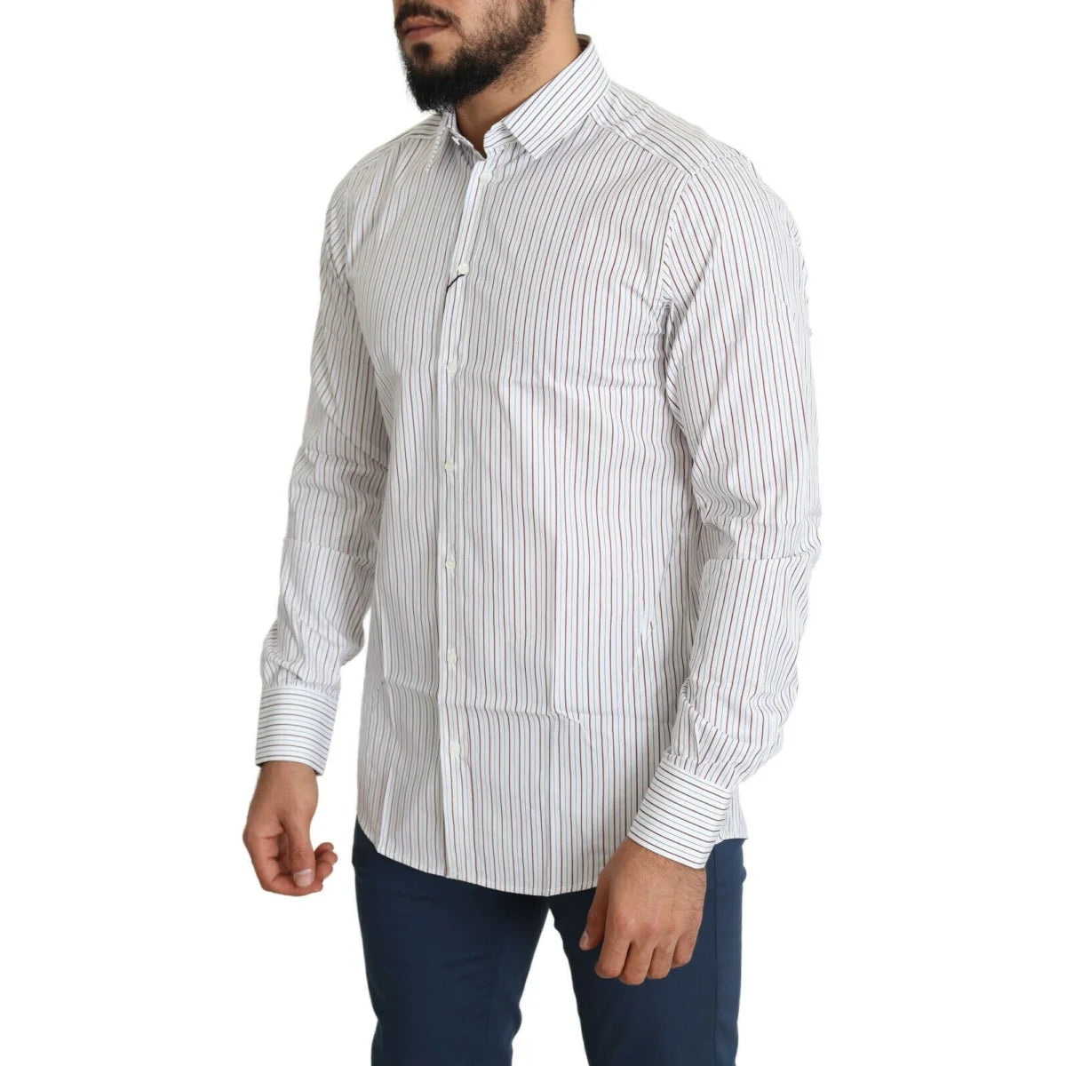 Dolce & Gabbana White Striped Formal Cotton Dress Shirt