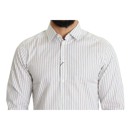 Dolce & Gabbana White Striped Formal Cotton Dress Shirt