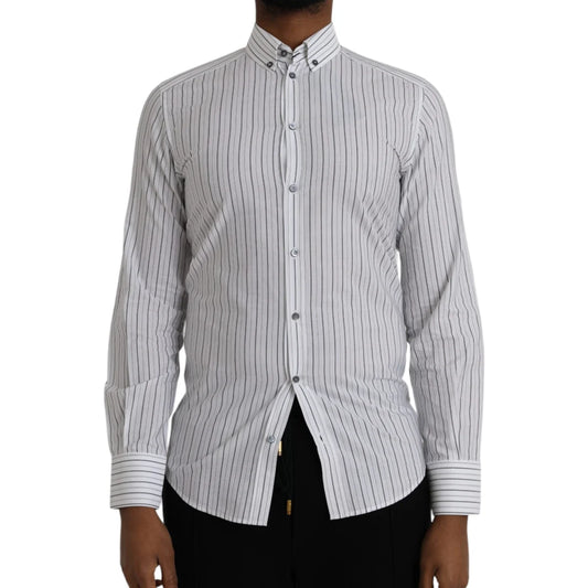 Dolce and Gabbana White Striped Formal Shirt Classic Collared Neck &