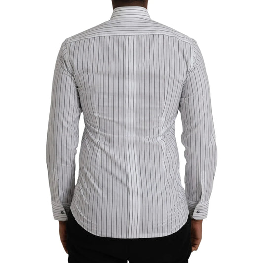 Dolce and Gabbana White Striped Formal Shirt Classic Collared Neck &