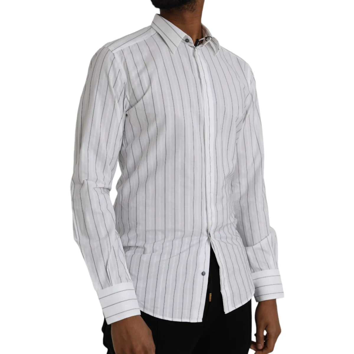 Dolce and Gabbana White Striped Formal Shirt Classic Collared Neck &