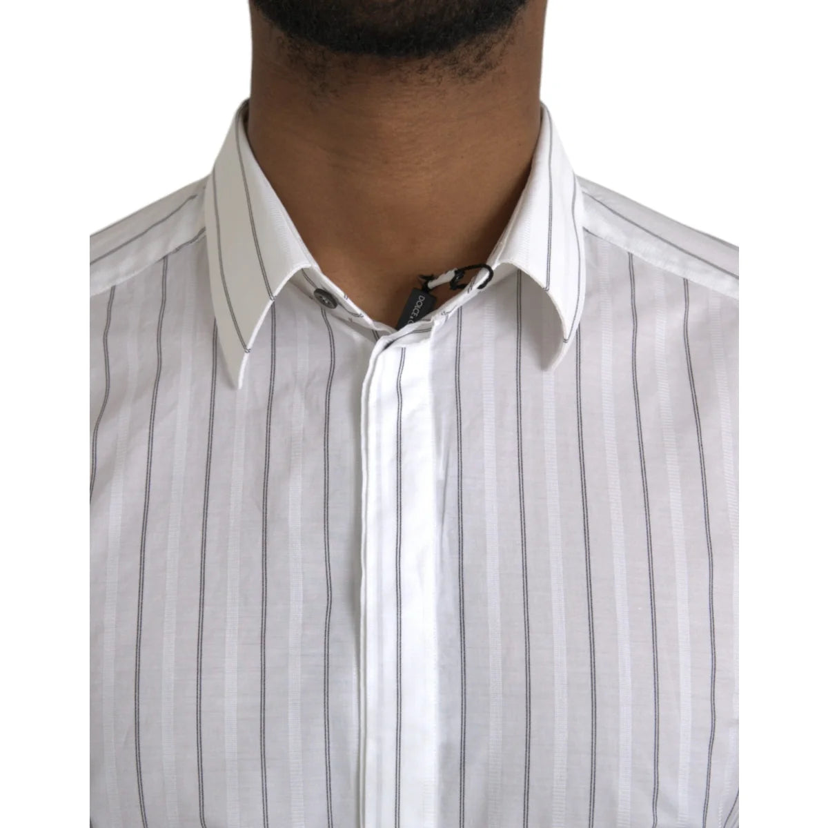 Dolce and Gabbana White Striped Formal Shirt Classic Collared Neck &